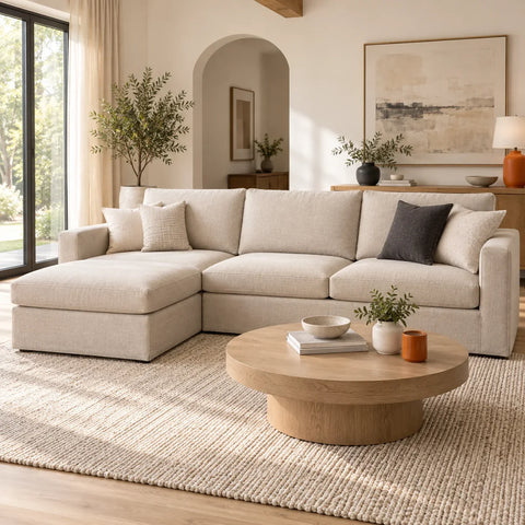 Modular sectional sofa with fitted individual cushion covers