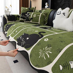 OHSIO Chenille Cat Print Sofa Cover – Non-Slip Couch Protector
