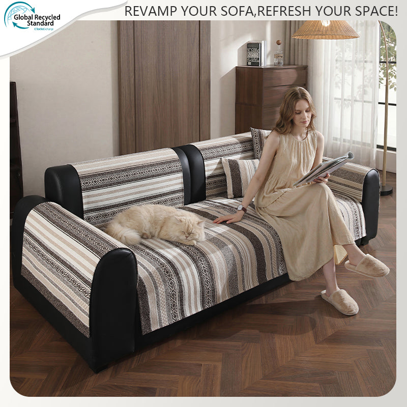 OHSIO 320GSM Wood-Grain Chenille Sofa Cover - sofa fit and coverage