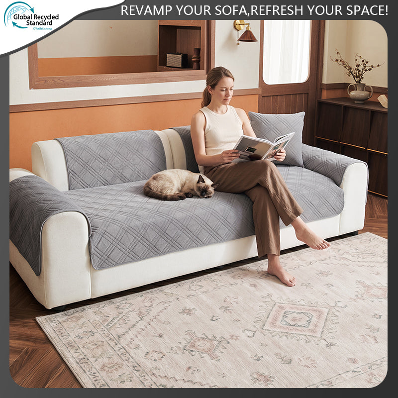 OHSIO Square Quilted Recycled Fleece Sofa Cover - sofa fit and coverage