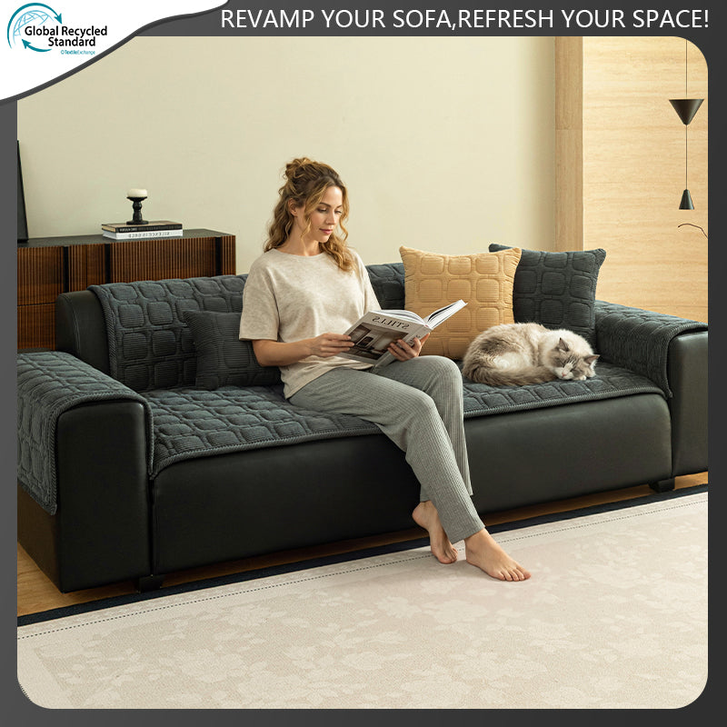 OHSIO Corduroy Plaid Non-Slip Pet Sofa Cover - sofa fit and coverage