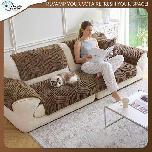 OHSIO 250GSM Jacquard Fleece Non-Slip Sofa Cover - stretch fabric and texture detail