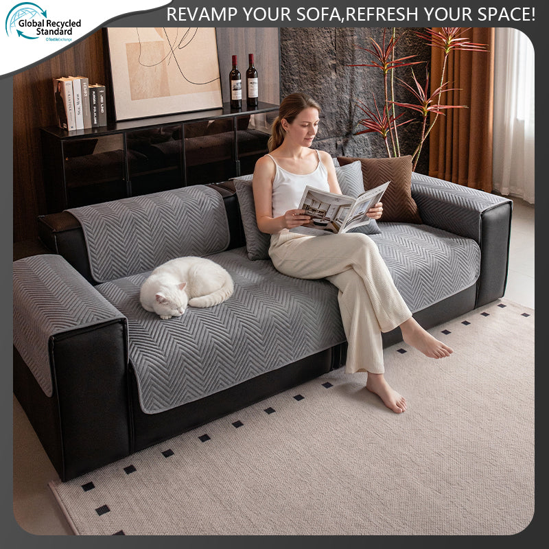 OHSIO Herringbone Recycled Fleece Sofa Cover - sofa fit and coverage