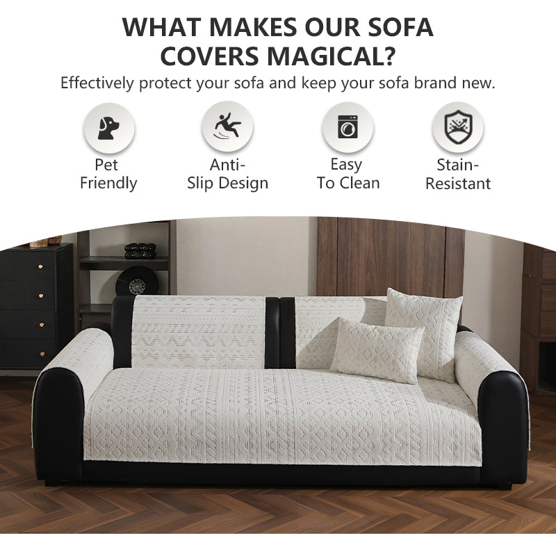 OHSIO 300GSM Geometric Chenille Non-Slip Sofa Cover - stretch fabric and texture detail
