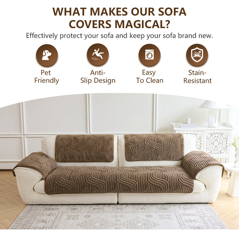 OHSIO 250GSM Jacquard Fleece Non-Slip Sofa Cover - sofa fit and coverage
