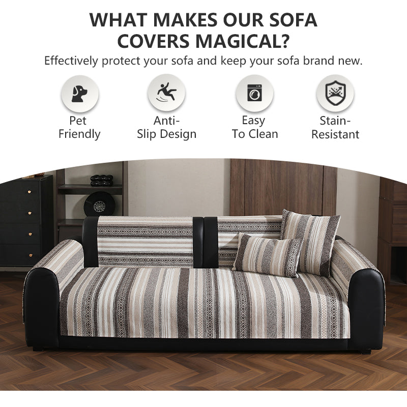 OHSIO 320GSM Wood-Grain Chenille Sofa Cover - sofa fit and coverage