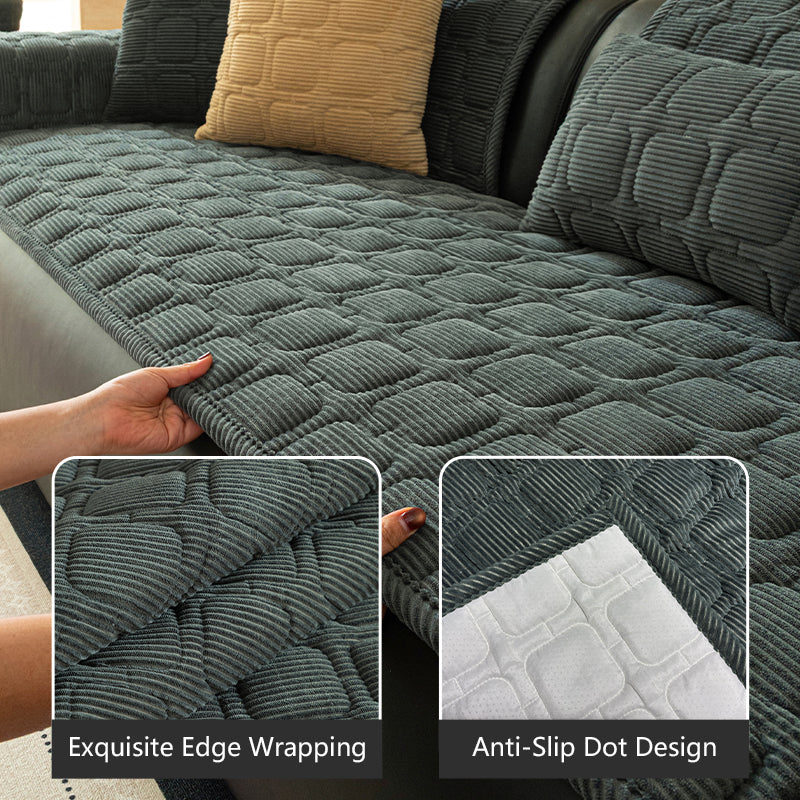 OHSIO Corduroy Plaid Non-Slip Pet Sofa Cover - easy installation