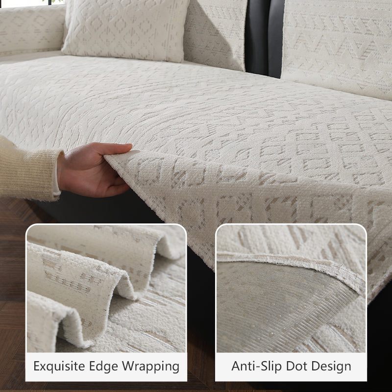 OHSIO 300GSM Geometric Chenille Non-Slip Sofa Cover - sofa fit and coverage