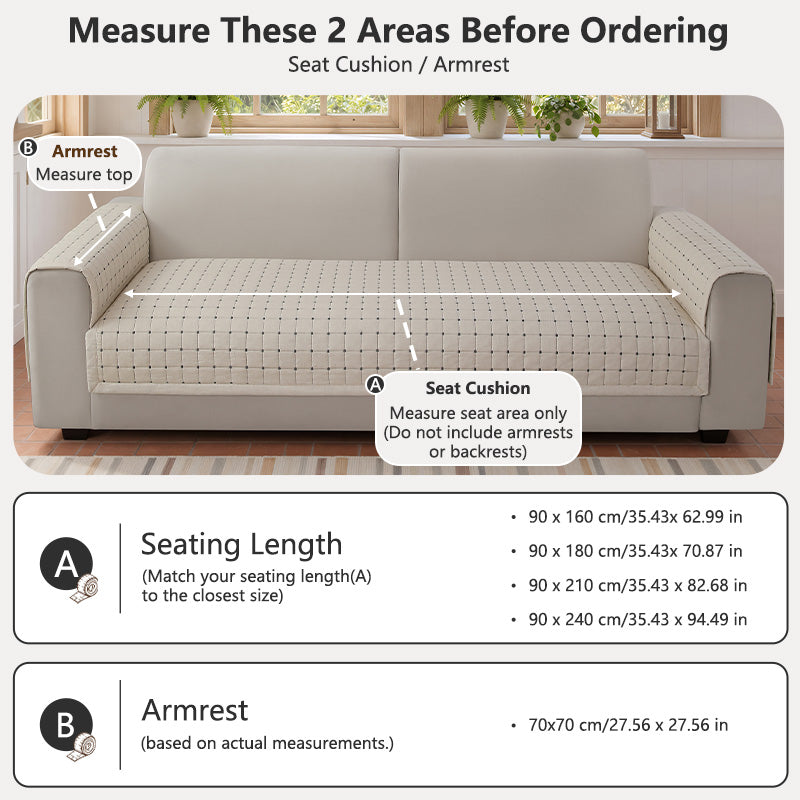 OHSIO Quilted Cotton-Linen Sofa Seat & Armrest Covers with Pockets