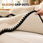 Silicone grip backing on the underside of the chenille sofa cover
