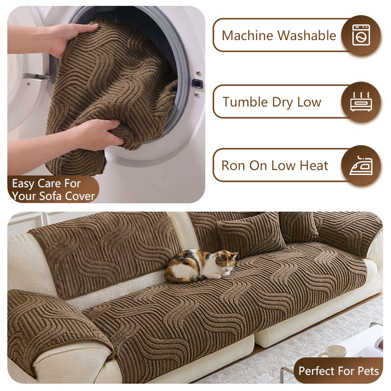 OHSIO 250GSM Jacquard Fleece Non-Slip Sofa Cover - machine-washable care