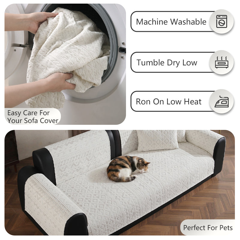 OHSIO 300GSM Geometric Chenille Non-Slip Sofa Cover - easy installation
