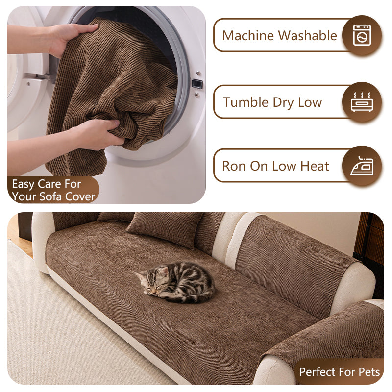 OHSIO 230GSM Chenille Non-Slip Pet Sofa Cover - machine-washable care