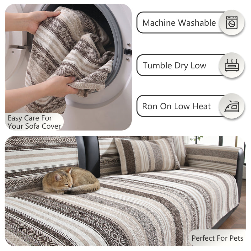 OHSIO 320GSM Wood-Grain Chenille Sofa Cover - machine-washable care