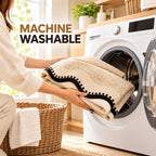 Machine-washable chenille sofa cover in a home laundry setting
