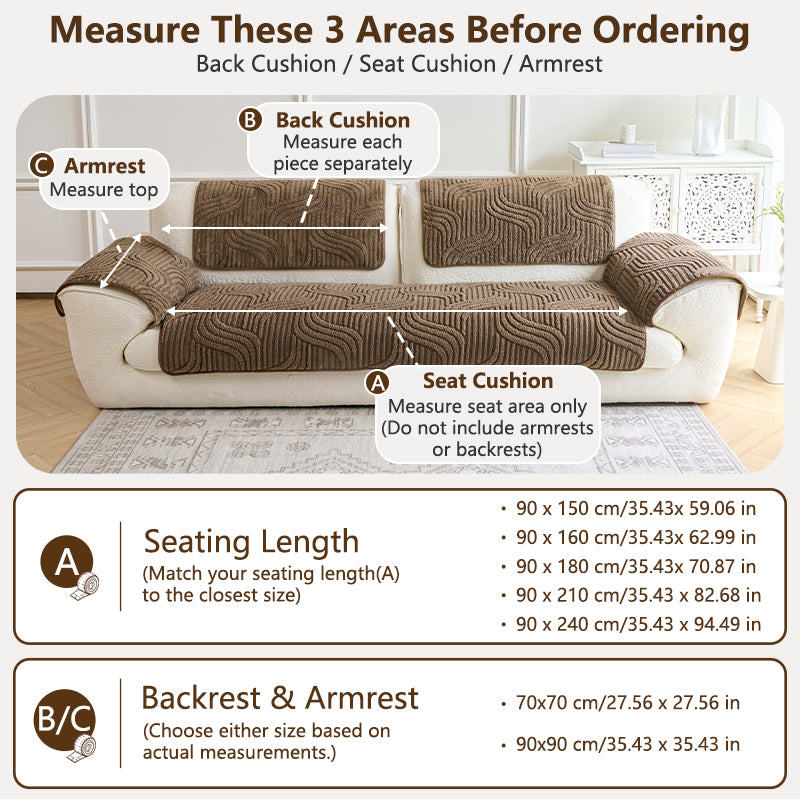 OHSIO 250GSM Jacquard Fleece Non-Slip Sofa Cover - size and measurement guide