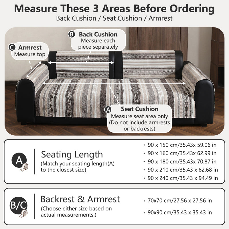 OHSIO 320GSM Wood-Grain Chenille Sofa Cover - size and measurement guide