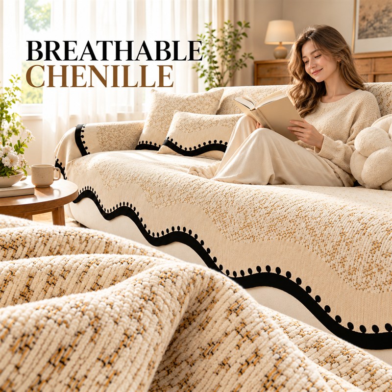 Breathable chenille fabric detail for a sofa cover