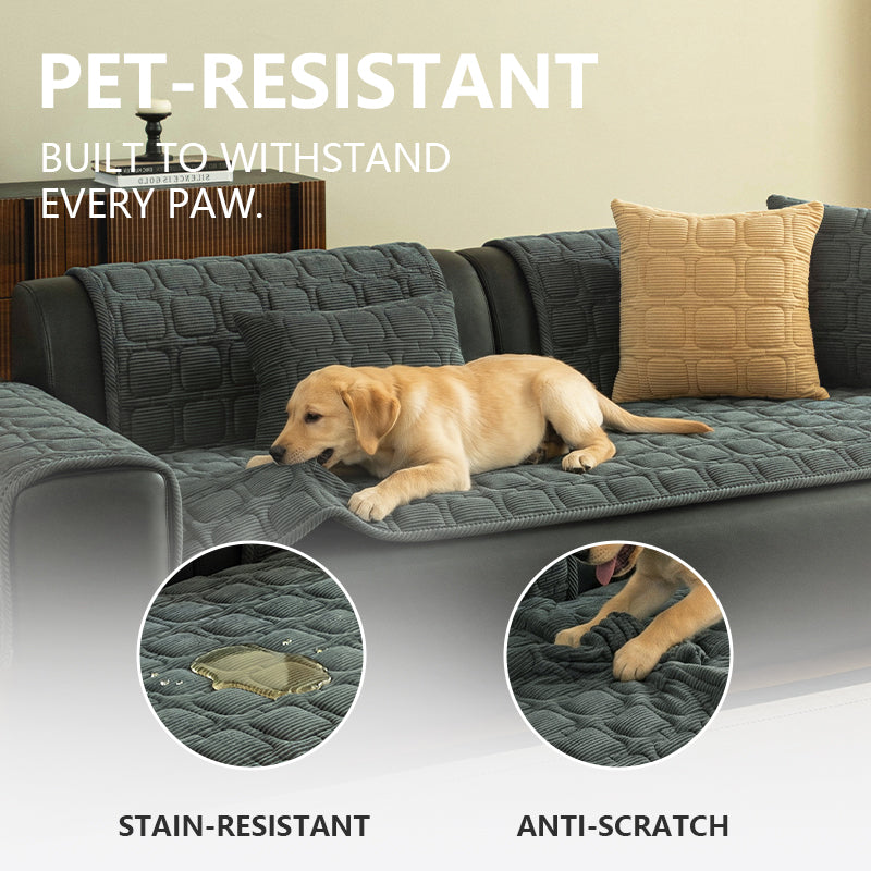 OHSIO Corduroy Plaid Non-Slip Pet Sofa Cover - stretch fabric and texture detail
