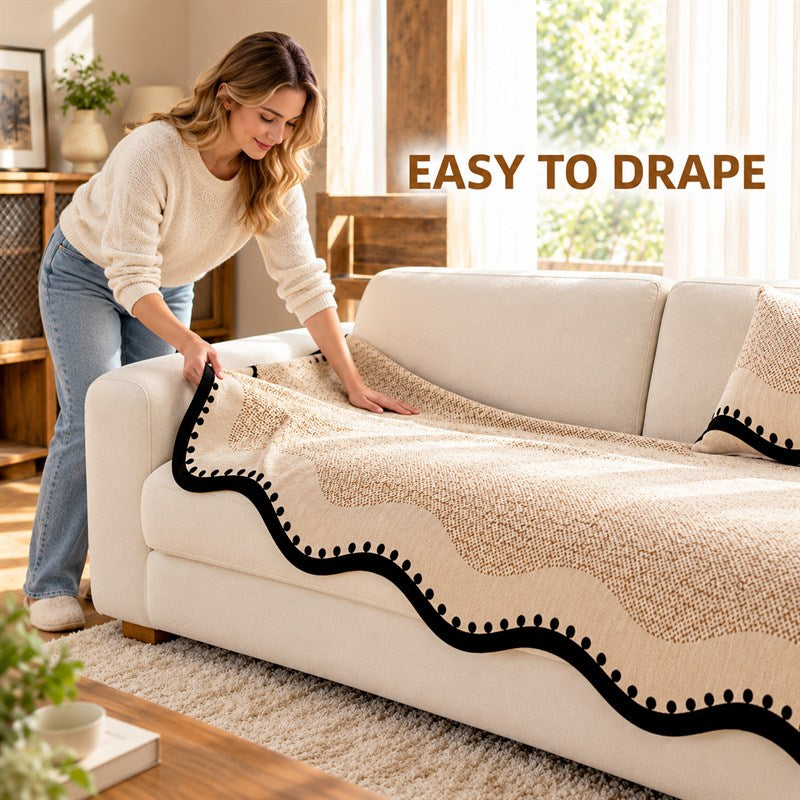 How to drape and arrange a chenille cover on a sofa