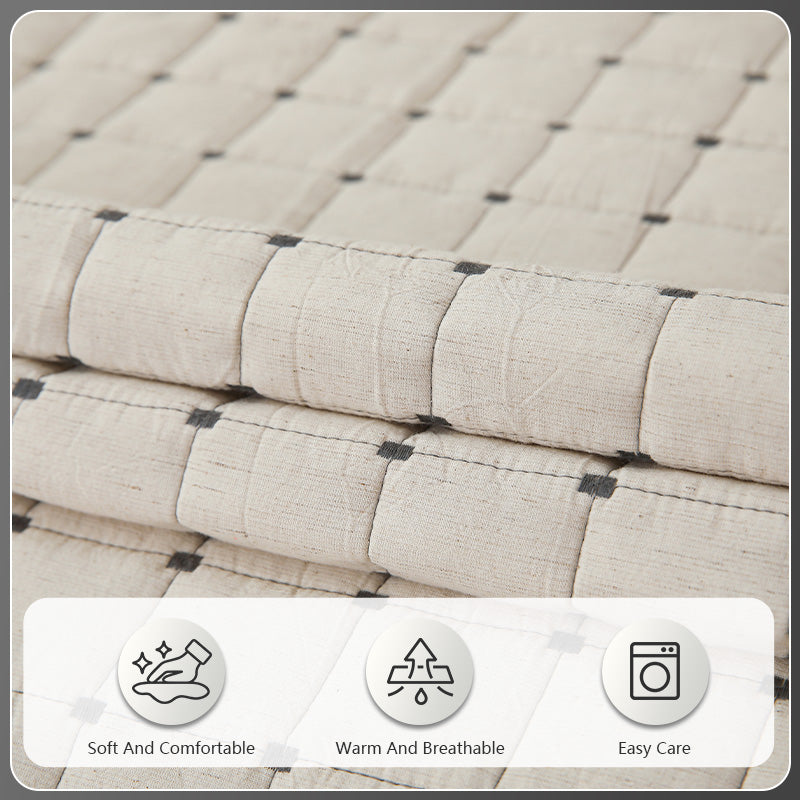 OHSIO Quilted Cotton-Linen Sofa Seat & Armrest Covers with Pockets