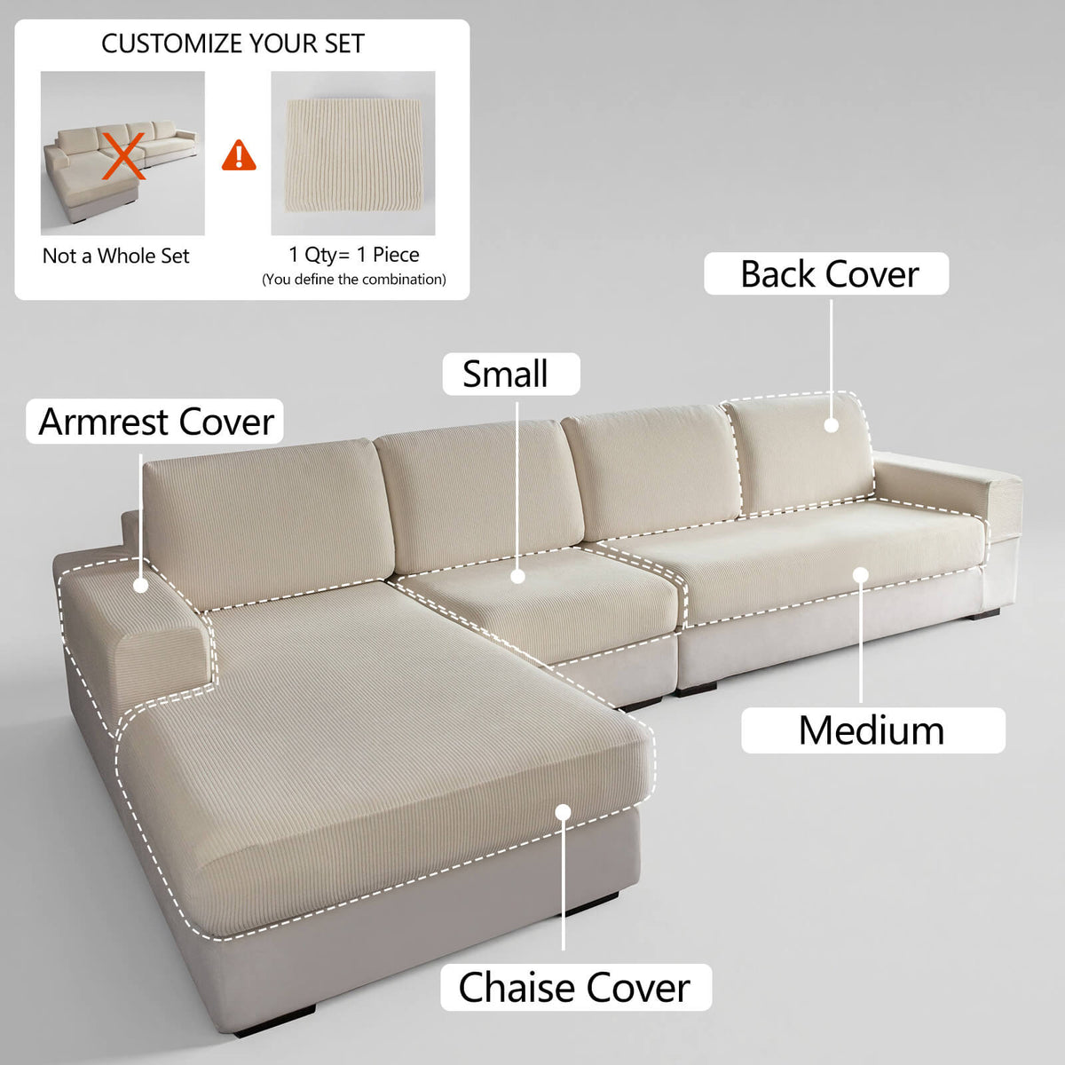 OHSIO Leaf-Texture Stretch Sectional Cushion Cover