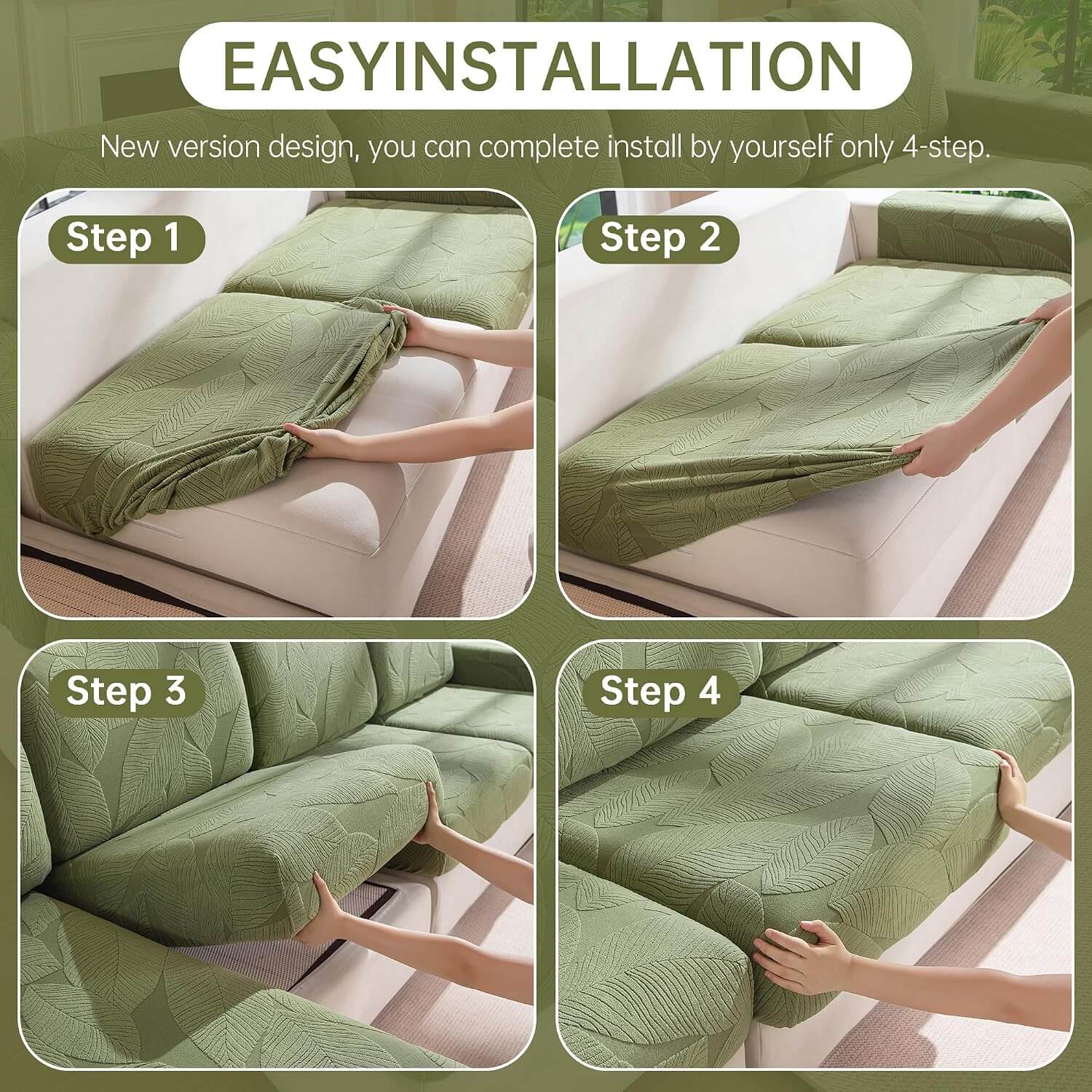 OHSIO Leaf-Texture Stretch Sectional Cushion Cover - sofa fit and coverage