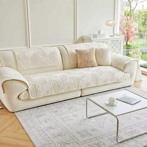 OHSIO 250GSM Jacquard Fleece Non-Slip Sofa Cover - 27.56 x 27.56 in, Ivory White sofa cover
