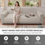 OHSIO Quilted Cotton-Linen Sofa Seat & Armrest Covers with Pockets