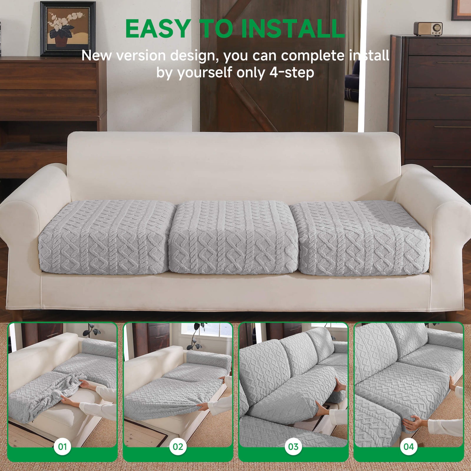 OHSIO Thick Polar Fleece Couch Cushion Covers - stretch fabric and texture detail