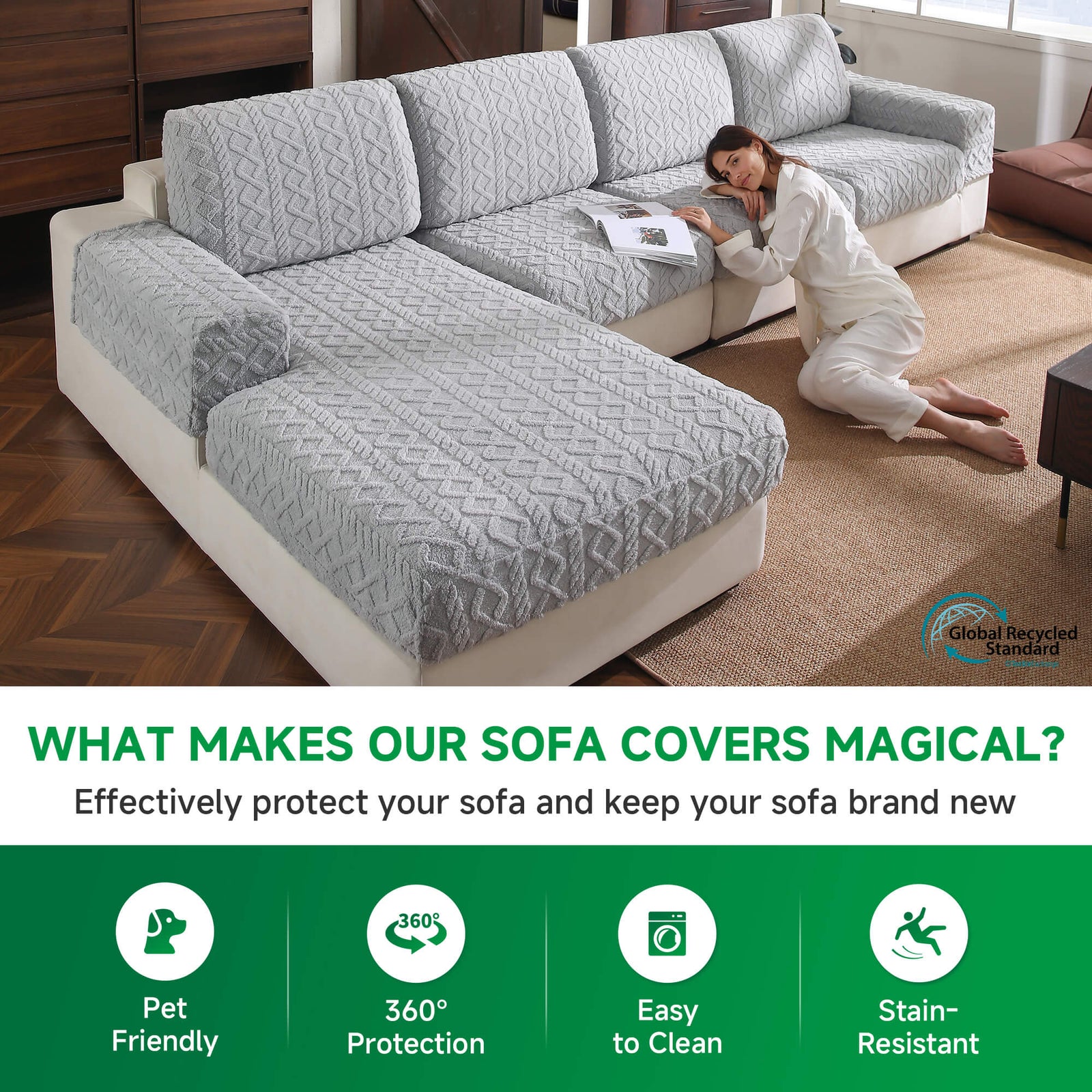 OHSIO Thick Polar Fleece Couch Cushion Covers - machine-washable care