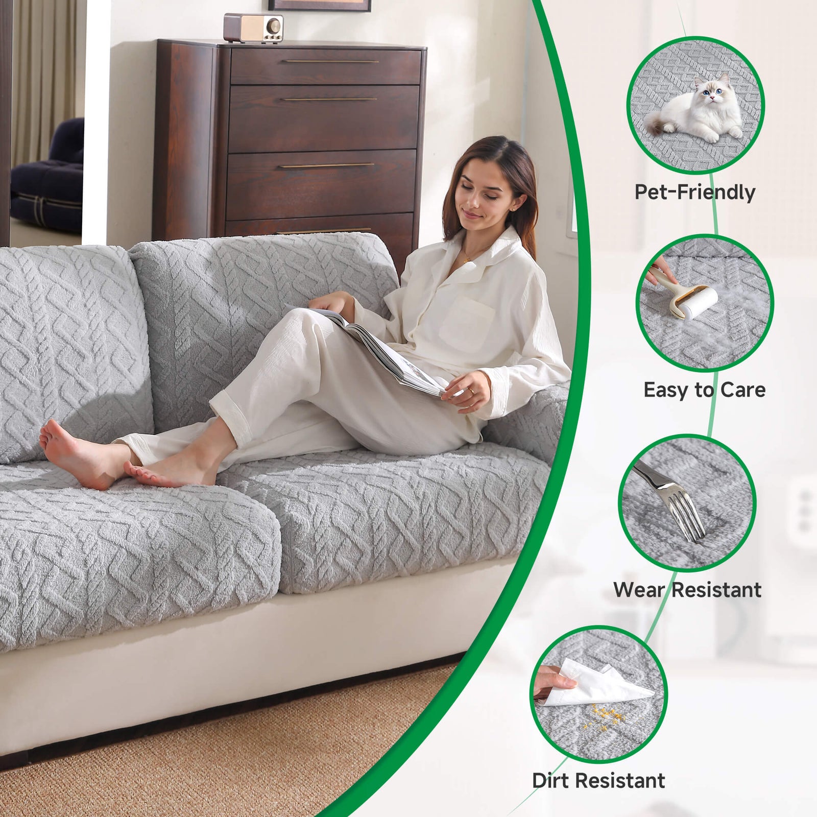 OHSIO Thick Polar Fleece Couch Cushion Covers - size and measurement guide