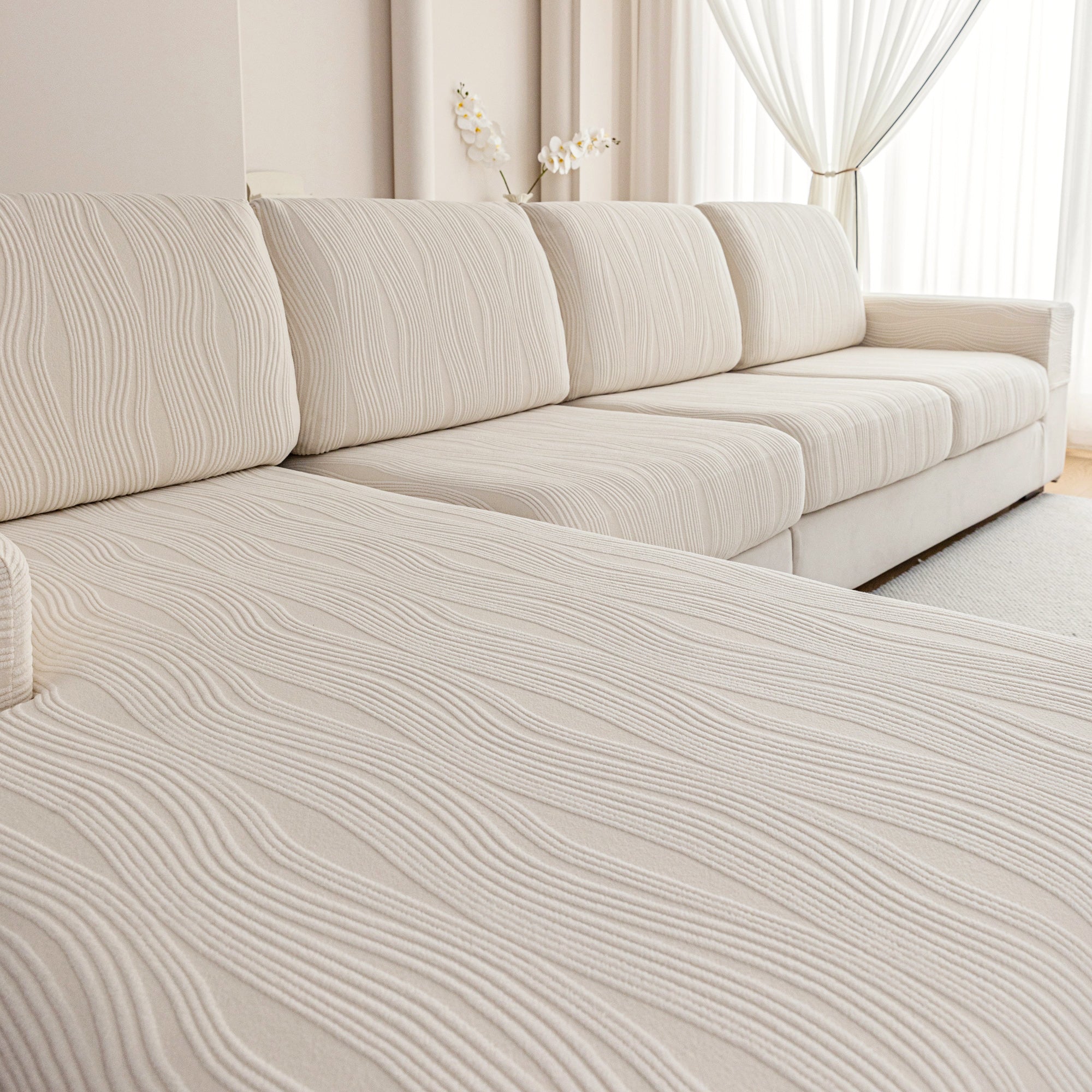 导OHSIO Couch Cushion Covers, Super Stretch Washable Sofa Slipcovers for L Shaped & Modular Seats, Pet-Friendly Furniture Protector with Stripe Design