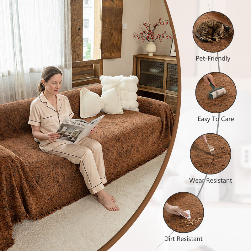 OHSIO Wenhe Soft Plush Sofa Throw Cover – Non-Slip Washable Couch Protector