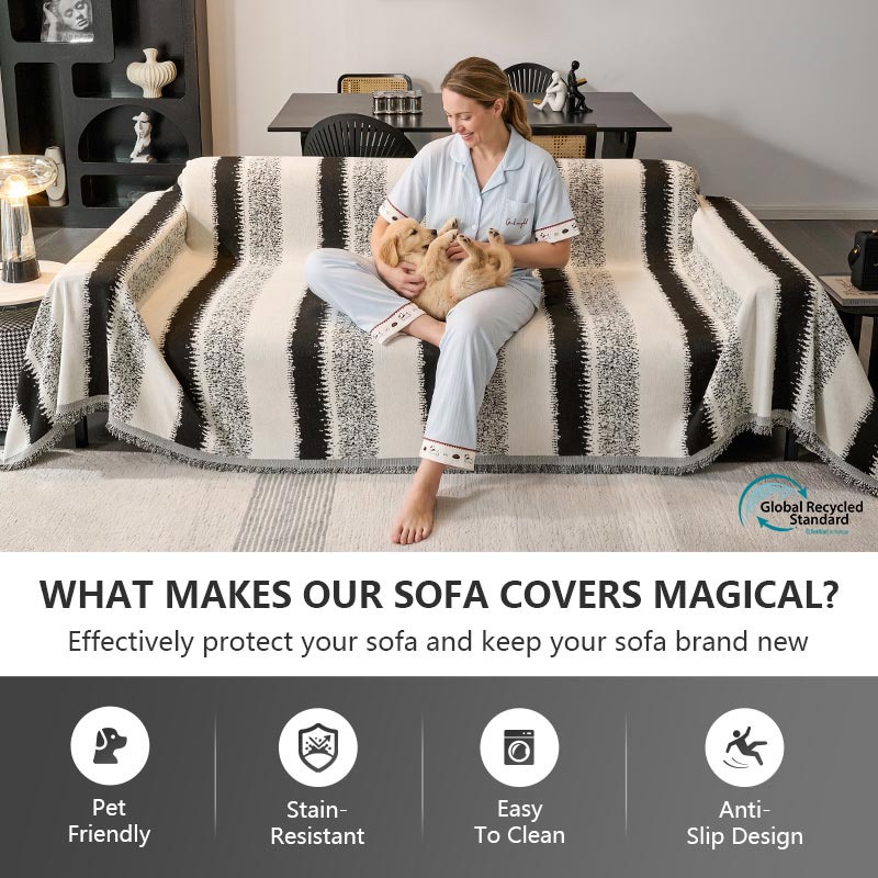 OHSIO Striped Sofa Throw Cover – Washable Pet Couch Protector