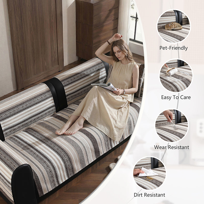 OHSIO 320GSM Wood-Grain Chenille Sofa Cover - pet-friendly furniture protection