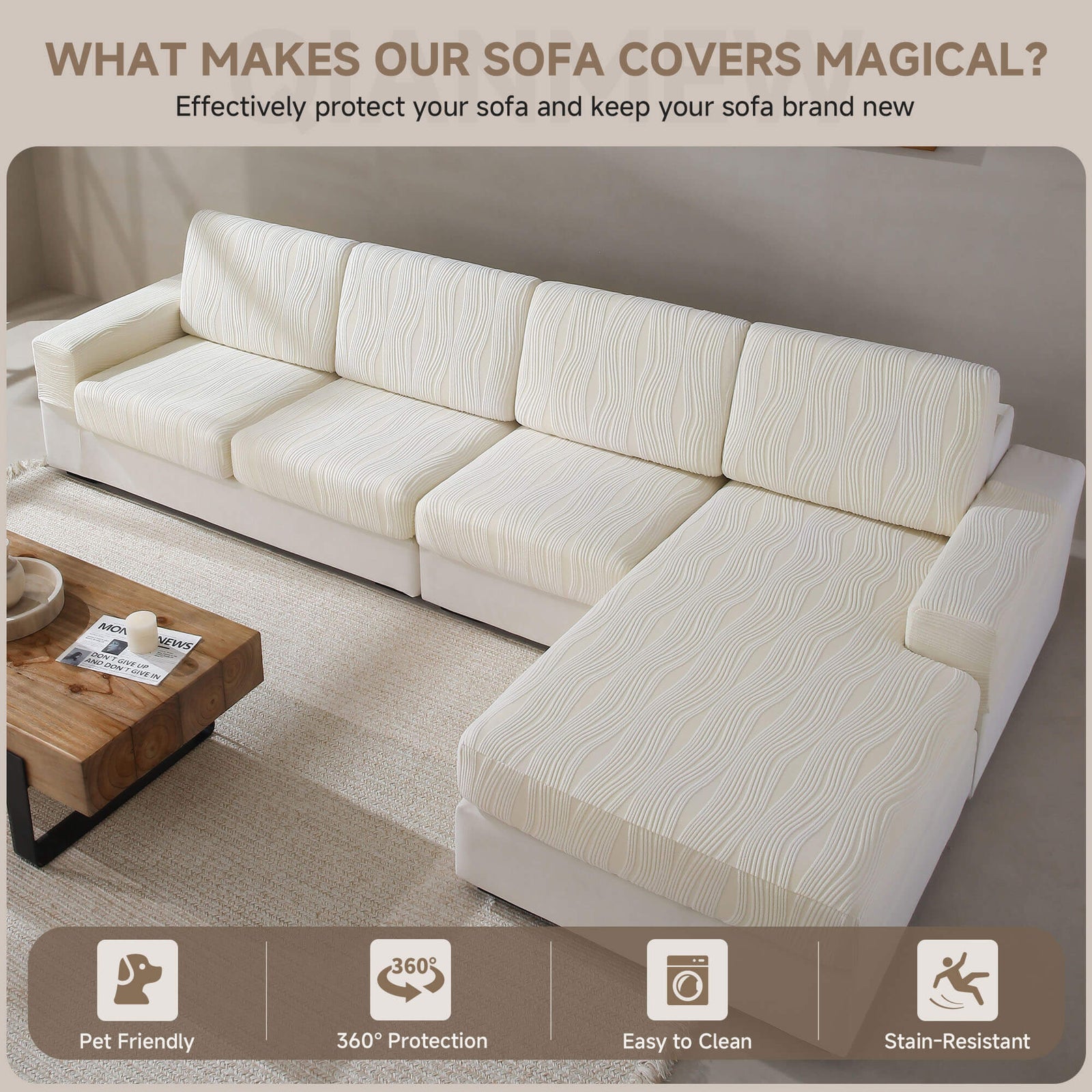 OHSIO Stripe Stretch Sectional Sofa Cushion Cover - pet-friendly furniture protection