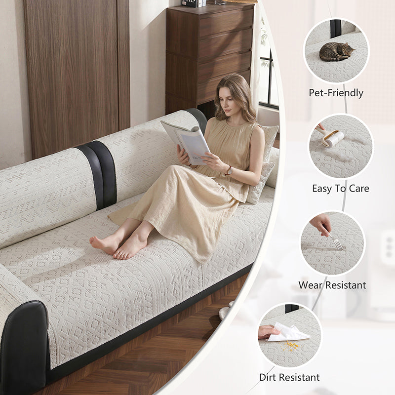 OHSIO 300GSM Geometric Chenille Non-Slip Sofa Cover - pet-friendly furniture protection