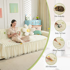 OHSIO Hualuo Floral Stripe Sofa Throw Cover – Washable Non-Slip Couch Protector