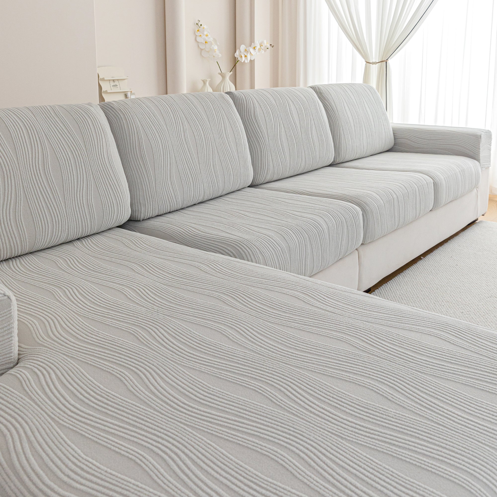 导OHSIO Couch Cushion Covers, Super Stretch Washable Sofa Slipcovers for L Shaped & Modular Seats, Pet-Friendly Furniture Protector with Stripe Design