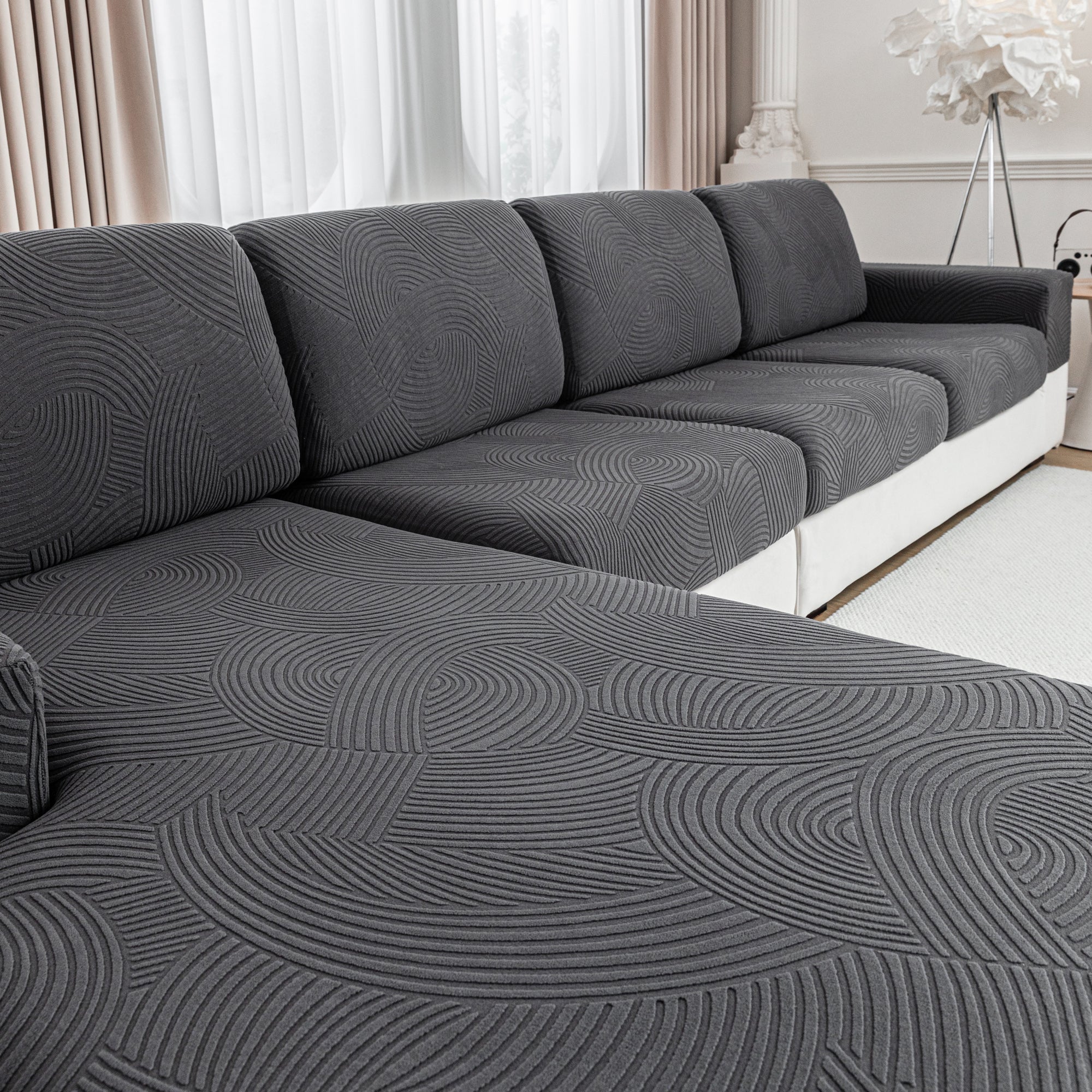 OHSIO Couch Cushion Covers for Sectional and L Shaped Sofa, Stretch Soft Sofa Covers Washable Wear Resistant Slipcovers Furniture Protector Pet-Friendly