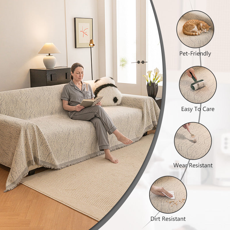 OHSIO Liujin Plush Jacquard Sofa Throw Cover – Non-Slip Washable Couch Protector