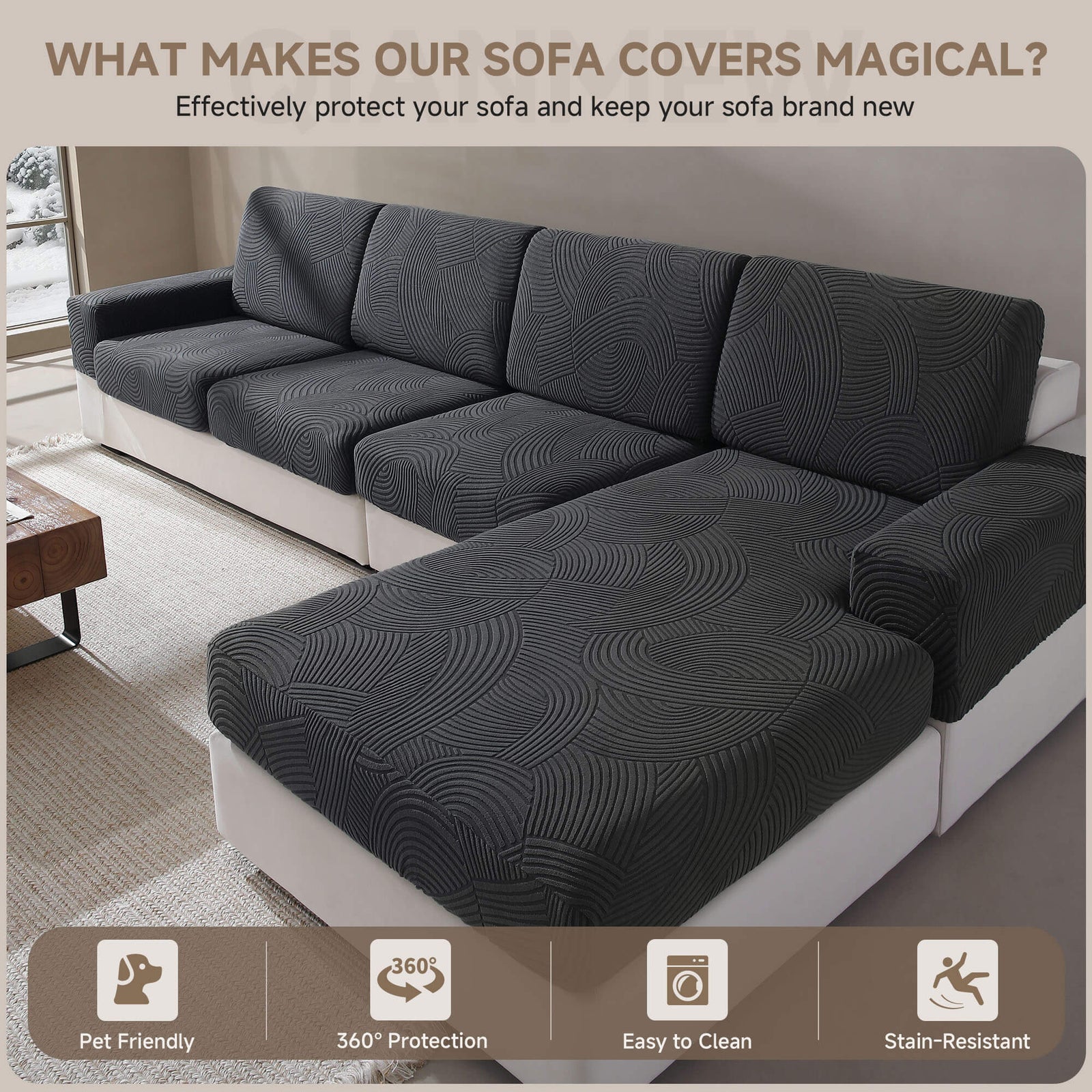 Thick Fleece Modular Sofa Cushion Cover - Pet Friendly Washable Slipcover by OHSIO