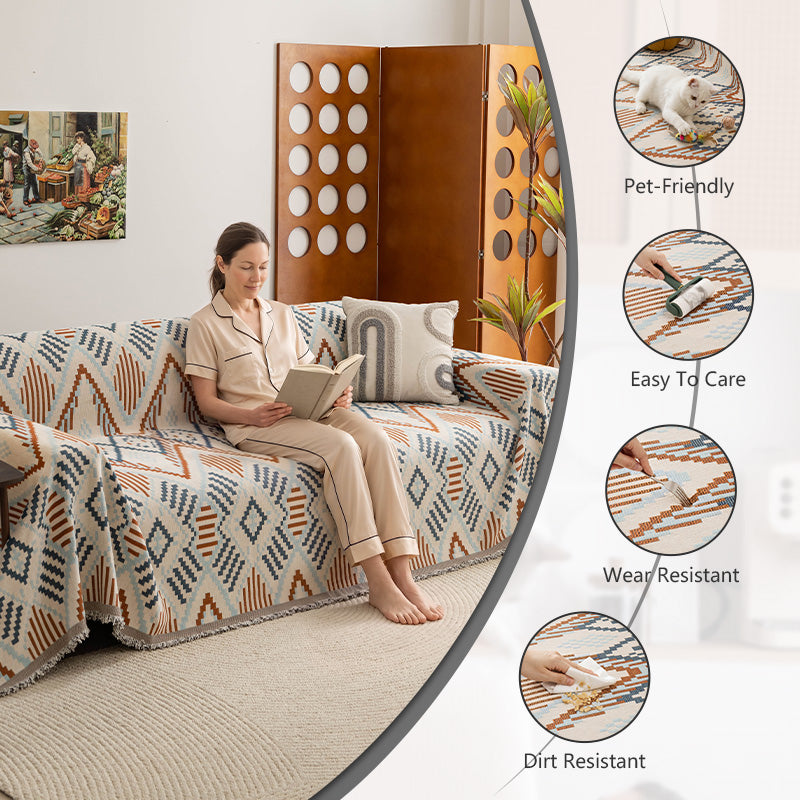 OHSIO Sucre Geometric Chenille Sofa Throw Cover – Washable Non-Slip Couch Protector