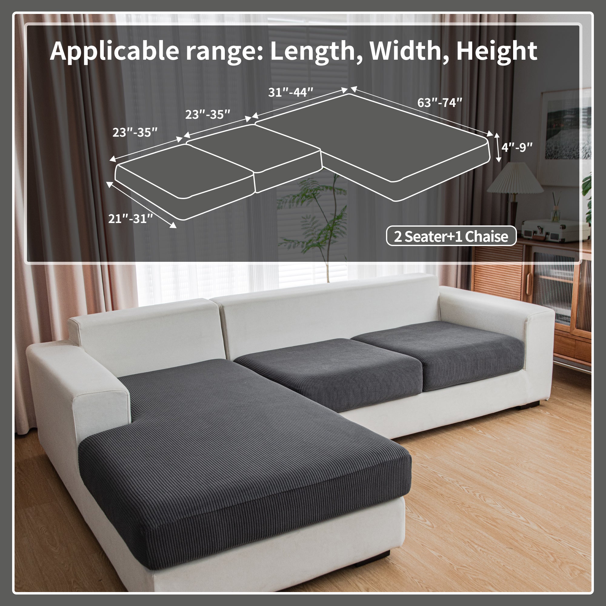 OHSIO Couch Cushion Covers, Comfort Soft Magic Sofa Covers Washable Stretch Resistant Slipcovers for Sectional and L Shaped Seats Furniture Protectors for Pets