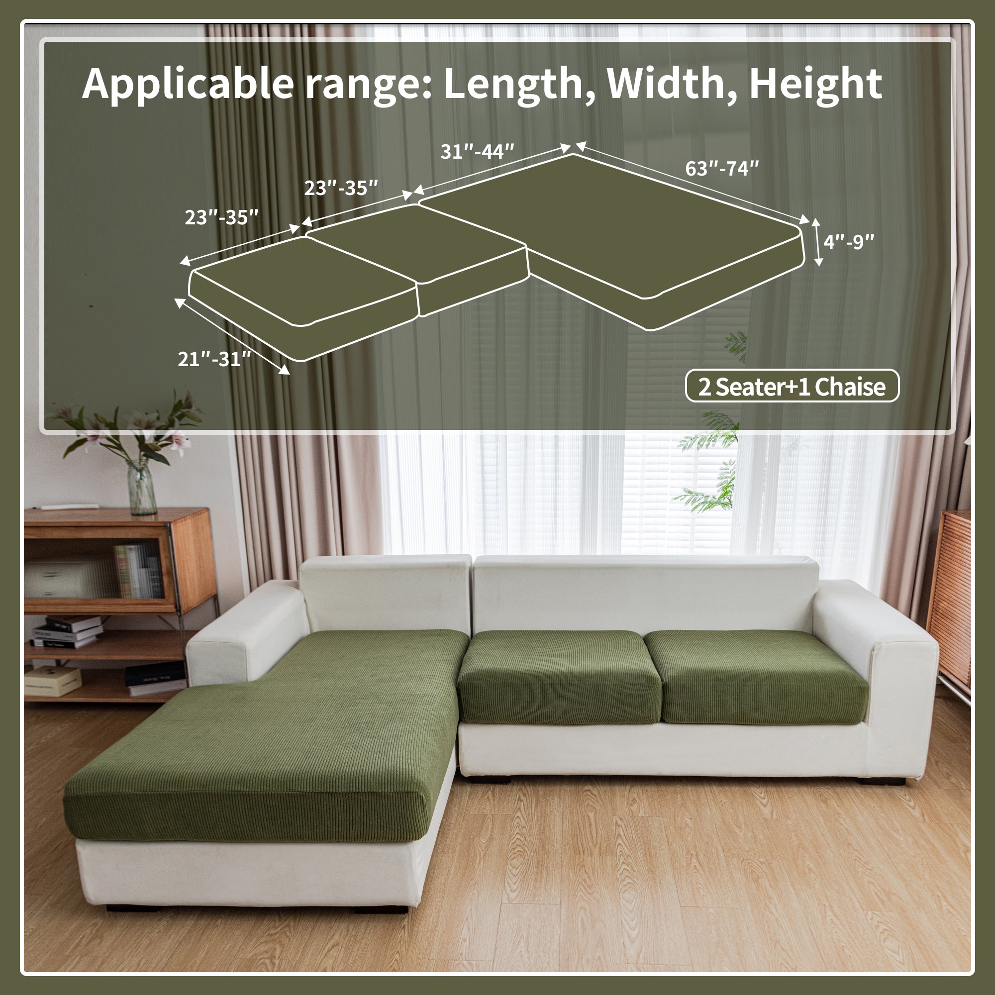OHSIO Couch Cushion Covers, Comfort Soft Magic Sofa Covers Washable Stretch Resistant Slipcovers for Sectional and L Shaped Seats Furniture Protectors for Pets