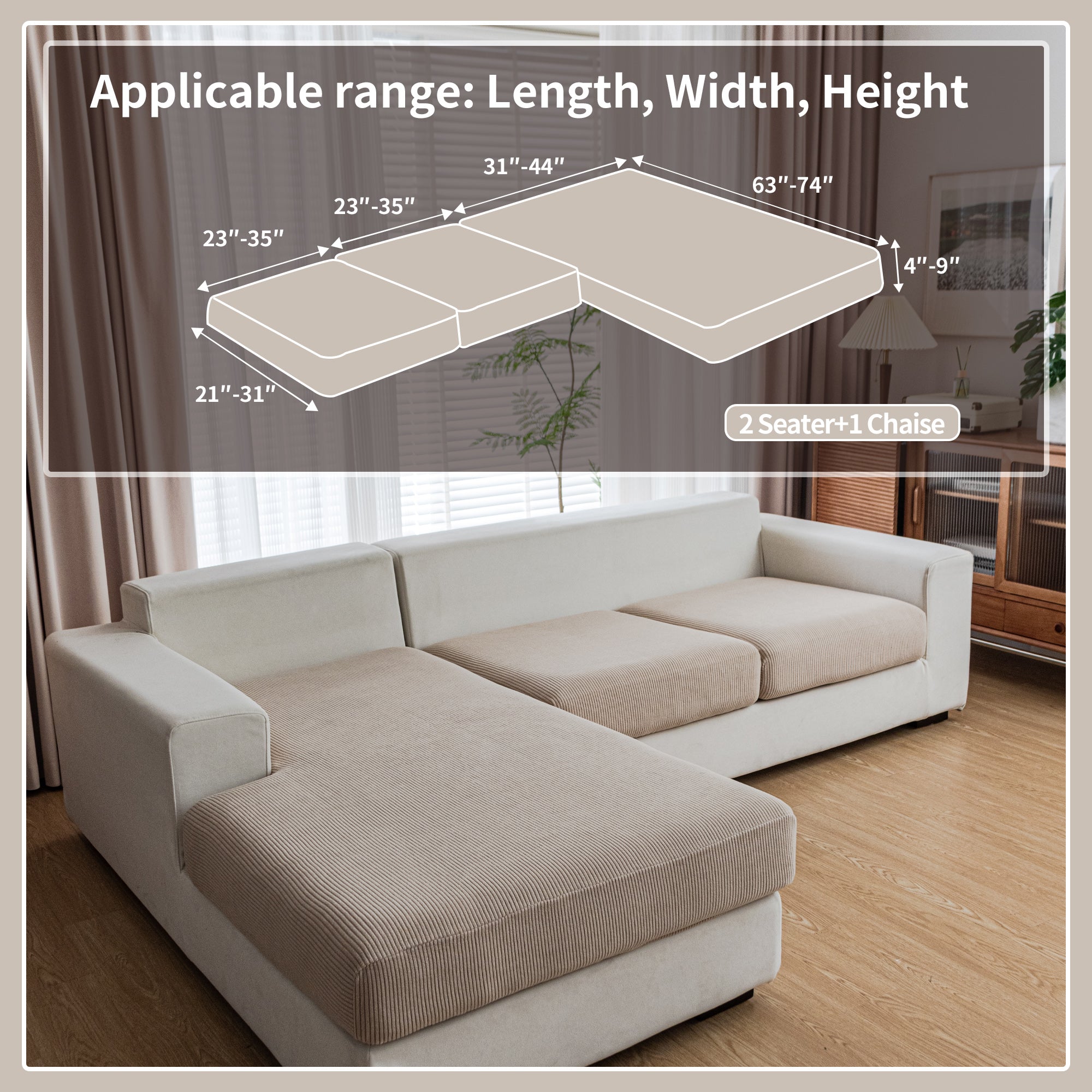 OHSIO Couch Cushion Covers, Comfort Soft Magic Sofa Covers Washable Stretch Resistant Slipcovers for Sectional and L Shaped Seats Furniture Protectors for Pets