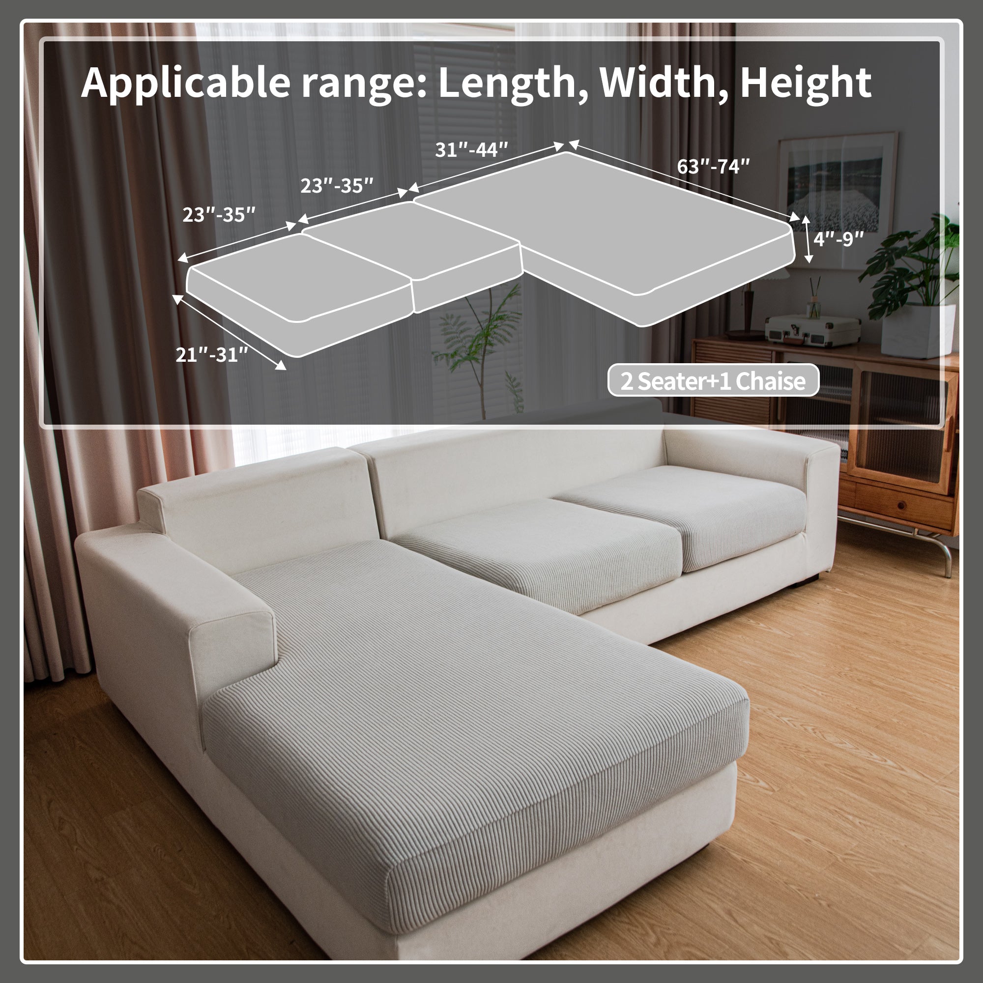 OHSIO Couch Cushion Covers, Comfort Soft Magic Sofa Covers Washable Stretch Resistant Slipcovers for Sectional and L Shaped Seats Furniture Protectors for Pets