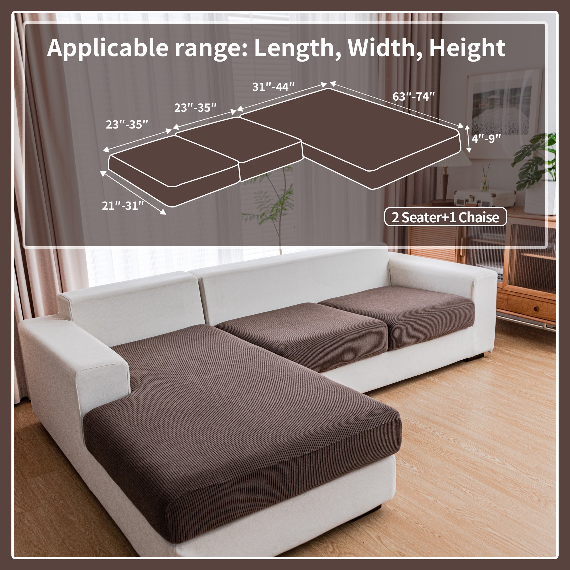 OHSIO Couch Cushion Covers, Comfort Soft Magic Sofa Covers Washable Stretch Resistant Slipcovers for Sectional and L Shaped Seats Furniture Protectors for Pets