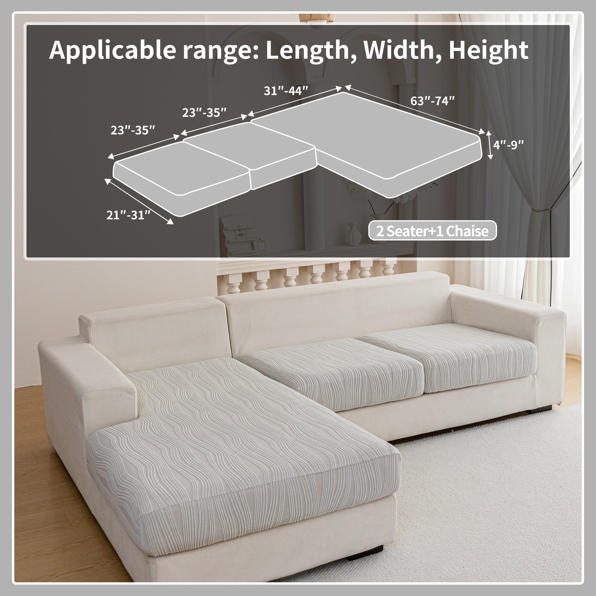 导OHSIO Couch Cushion Covers, Super Stretch Washable Sofa Slipcovers for L Shaped & Modular Seats, Pet-Friendly Furniture Protector with Stripe Design